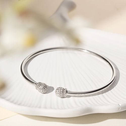 Bracelete Dois Redondos Cravejados com Zircônias Brancas - Prata 925