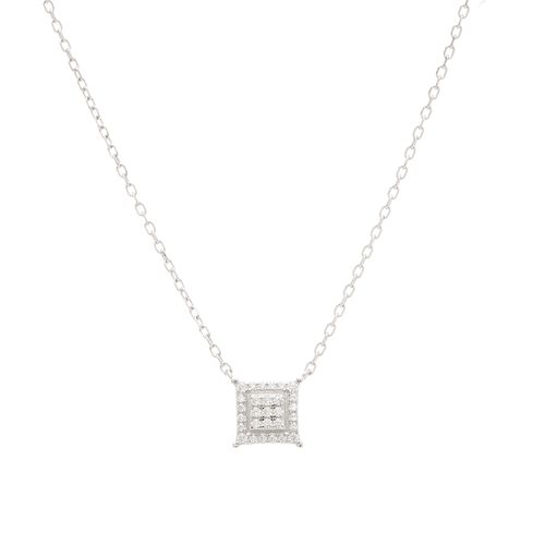 Colar Quadrado com Zircônias Brancas 45cm - Prata 925