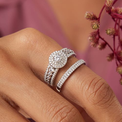 Ane Duplo Solitário com Aparador Cravejado de Zircônias Brancas - Prata 925