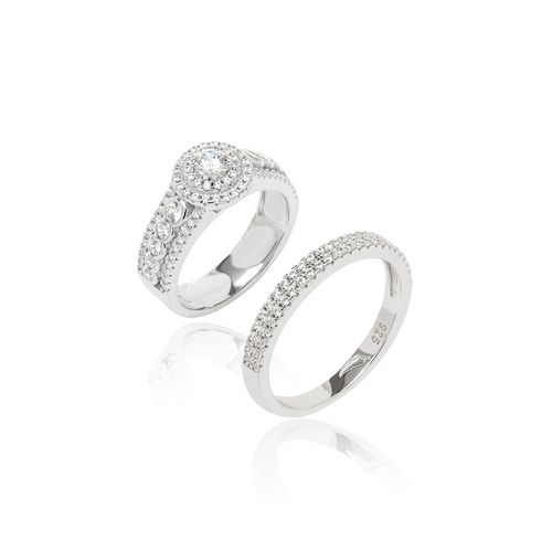 Ane Duplo Solitário com Aparador Cravejado de Zircônias Brancas - Prata 925