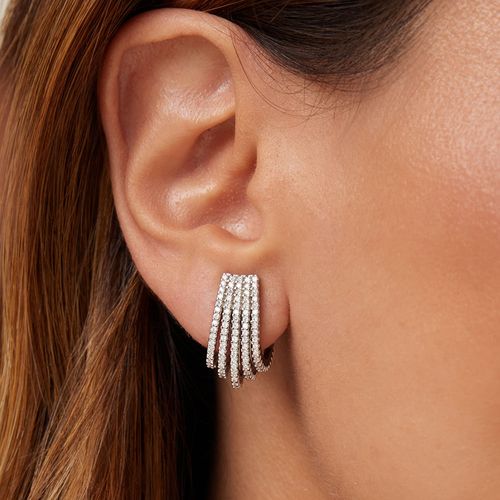 Brinco Onda 5 Linhas Cravejado com Zircônias Brancas - Prata 925