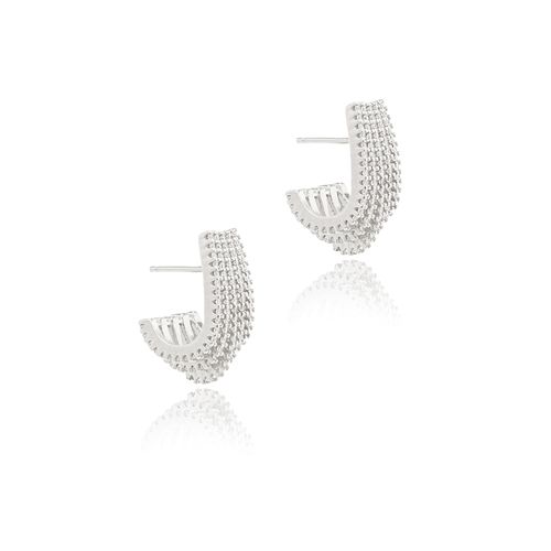 Brinco Onda 5 Linhas Cravejado com Zircônias Brancas - Prata 925