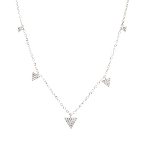 Colar Triângulos com Zircônias Brancas 45cm - Prata 925
