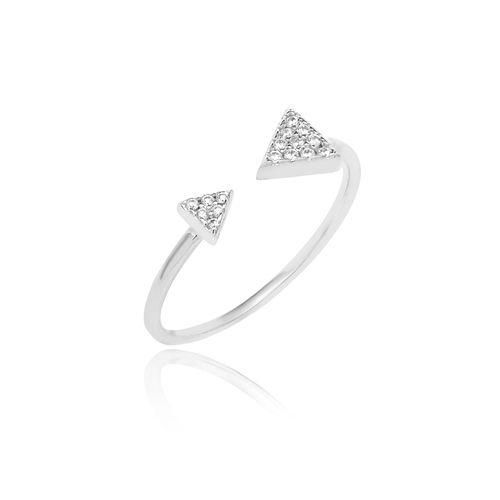 Anel Dois Triângulos Free Size com Zircônias Brancas - Prata 925