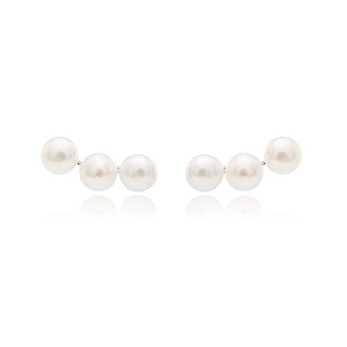 Brinco Earcuff com Três Pérolas de Água Doce - Banho de Ródio Branco