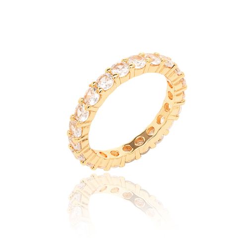 Anel Aliança Redondinhos com Zircônias Brancas - Banho de Ouro 18k