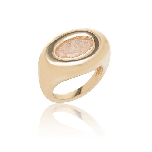 Anel Oval Fusion Morganita - Banho de Ouro 18k