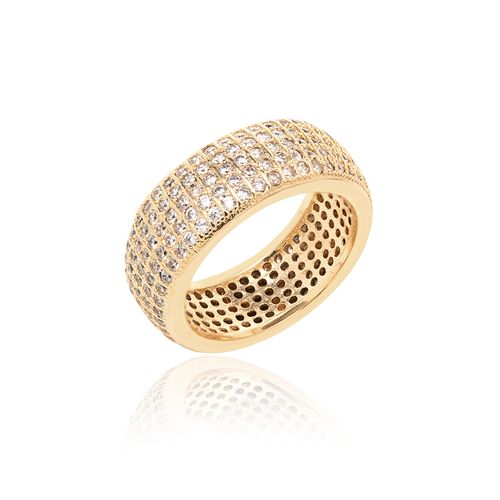Anel Aliança 5 Linhas com Zircônias Brancas - Banho de Ouro 18k