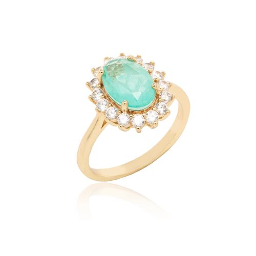 Anel Oval de Fusion Turmalina e Zircônias Brancas - Banho de Ouro 18k