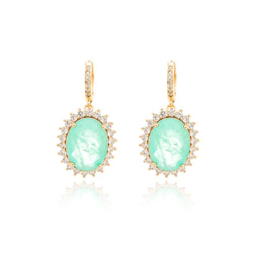 Brinco Earbling Oval de Fusion Turmalina e Zircônias Brancas - Banho de Ouro 18k