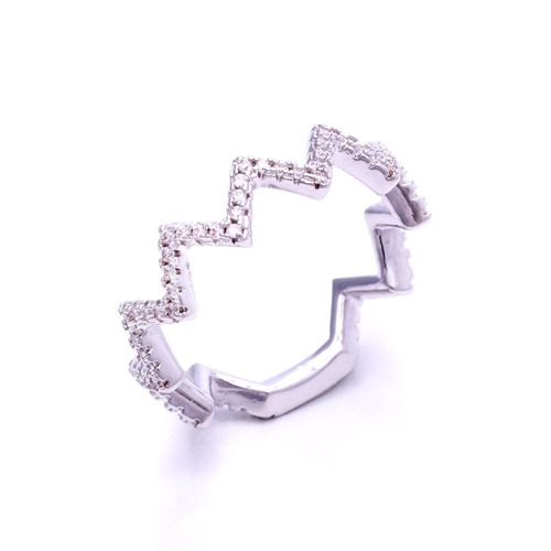 Anel zirconia branca onda 1 linha com pontas aro14