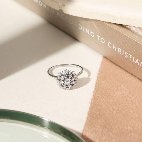 Anel Moissanite Lapidação Brilhante Flor 3mm 0,110CT/11 Pontos e Zircônias Brancas D - VVS1 - Prata 925