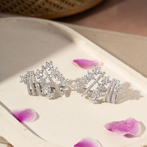 Brinco Earcuff Flores com Zircônias Brancas - Prata 925