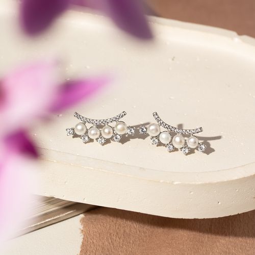 Brinco Earcuff 4 Pérolas de Água Doce e Zircônias Brancas - Prata 925