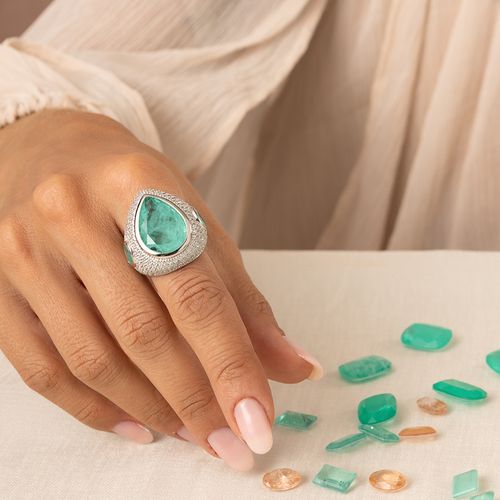 Anel Gotas de Fusion Turmalina Light e Zircônias Brancas - Prata 925