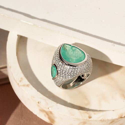 Anel Gotas de Fusion Turmalina Light e Zircônias Brancas - Prata 925