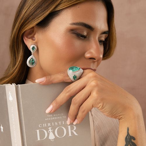 Anel Gotas de Fusion Turmalina Light e Zircônias Brancas - Prata 925