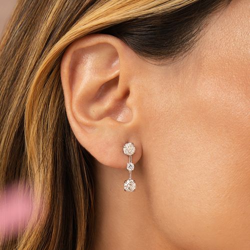Brinco Três Redondos com Zircônias Brancas Premium na Lapidação Crushed Ice - Prata 925