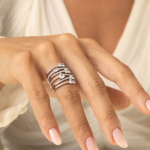 Anel Formas 6 em 1 com Zircônias Brancas - Prata 925