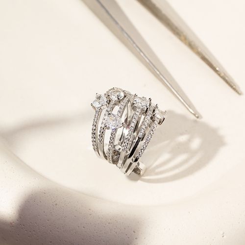 Anel Formas 6 em 1 com Zircônias Brancas - Prata 925