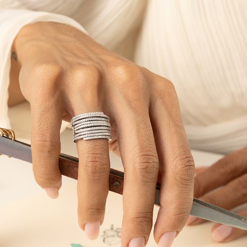 Anel Linhas 3 em 1 Cravejado com Zircônias Brancas - Prata 925