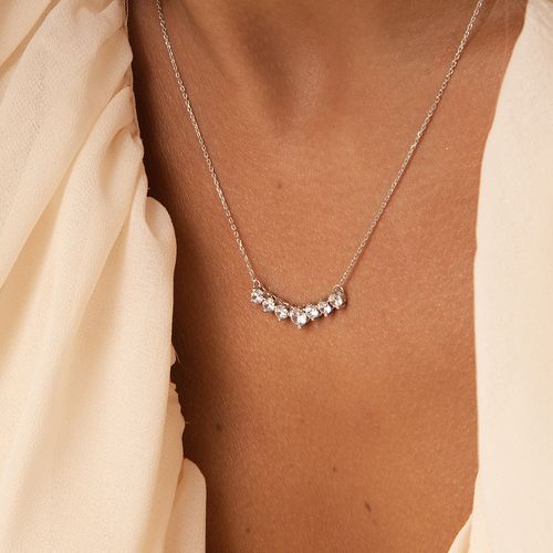 Colar Pontos com Zircônias Brancas 46cm - Prata 925