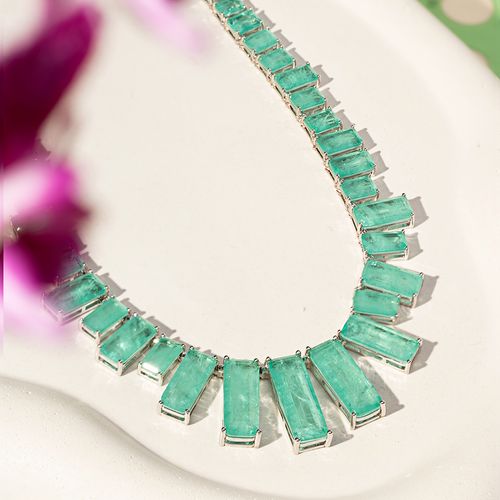 Colar Inteiro Retângulos de Fusion Turmalina 43cm - Banho de Ródio Branco