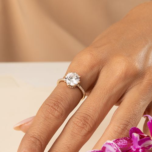 Anel Solitário Coroa 9mm com Zircônias Brancas - Banho de Ouro 18k