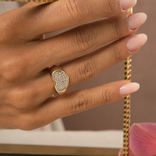 Anel Dedinho Coração com Zircônias Brancas - Banho de Ouro 18k
