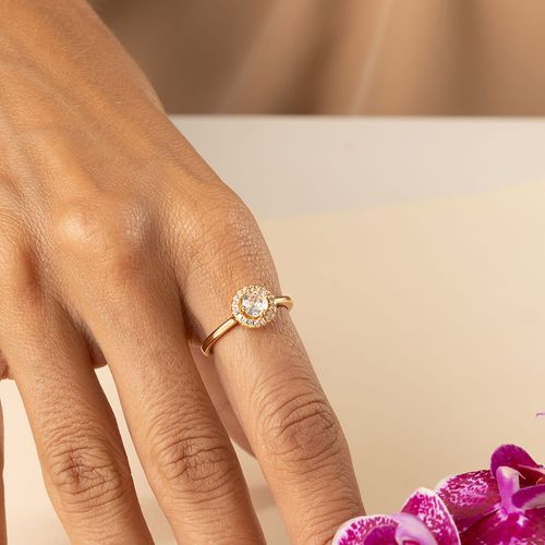 Anel Solitário Redondo 5mm com Zircônias Brancas - Banho de Ouro 18k