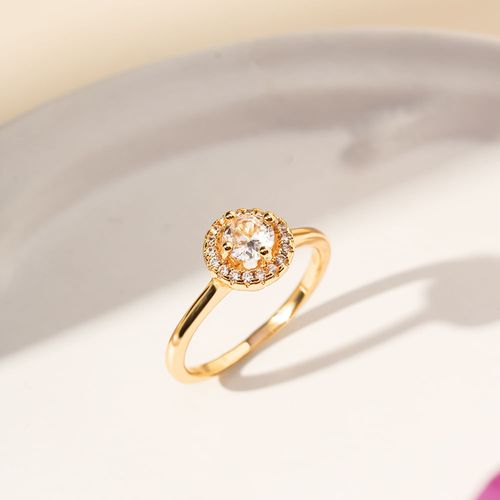 Anel Solitário Redondo 5mm com Zircônias Brancas - Banho de Ouro 18k