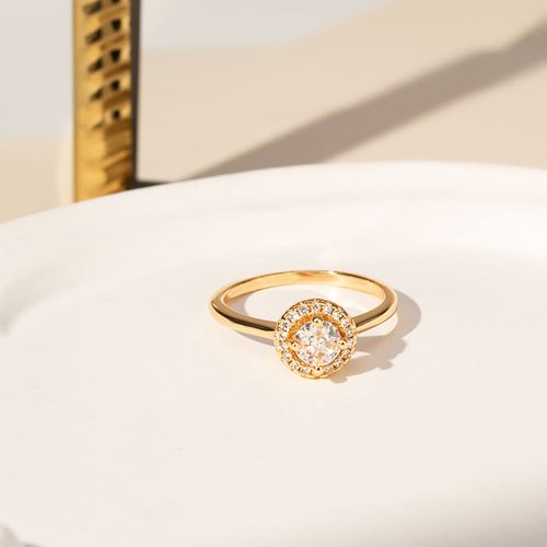 Anel Solitário Redondo 5mm com Zircônias Brancas - Banho de Ouro 18k