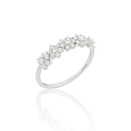 Anel aliança flores zircônia branca prata 925