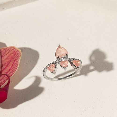 Anel Corações com Fusion Morganita e Zircônias Brancas - Prata 925