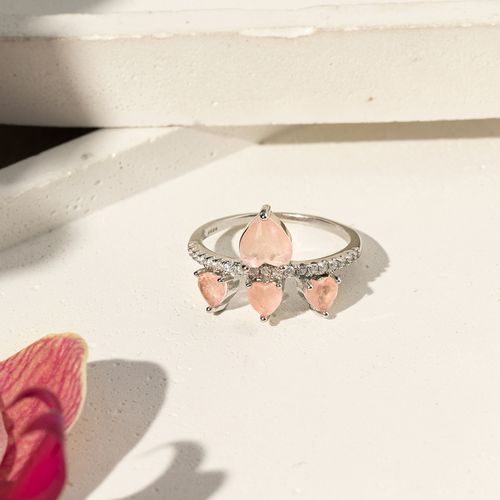 Anel Corações com Fusion Morganita e Zircônias Brancas - Prata 925