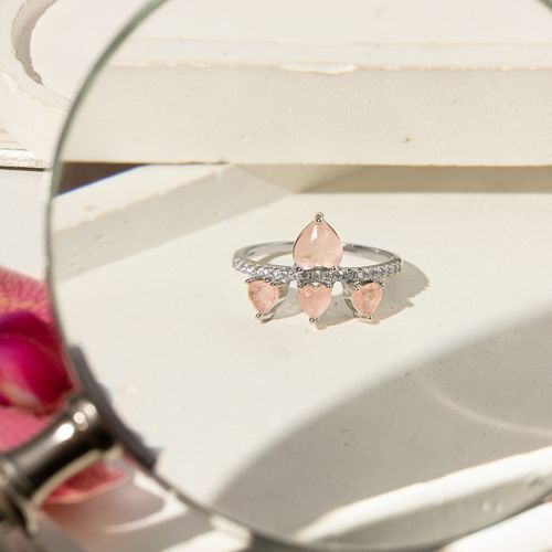 Anel Corações com Fusion Morganita e Zircônias Brancas - Prata 925