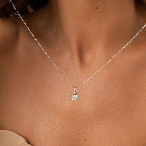 Colar Moissanite Lapidação Brilhante 6,5mm 1,0CT/100 Pontos e Zircônias Brancas D - VVS1 50cm - Prata 925