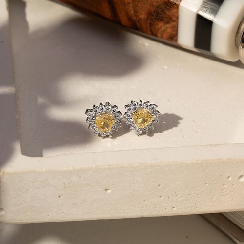 Brinco Coração Zircônia Premium Fancy Yellow e Zircônias Brancas - Prata 925