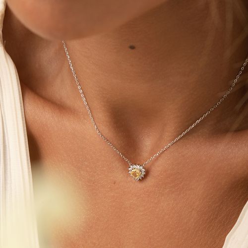 Colar Coração Zircônia Premium Fancy Yellow e Zircônias Brancas 50cm - Prata 925