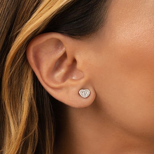 Brinco Top Coração com Zircônias Brancas Baguetes - Prata 925