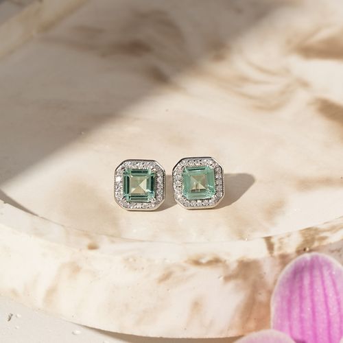 Brinco Quadrado com Zircônia Premium Turmalina Paraiba e Zircônias Brancas - Prata 925