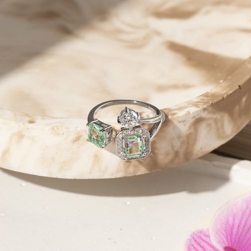 Anel Quadrado com Zircônia Premium Turmalina Paraiba e Zircônias Brancas - Prata 925