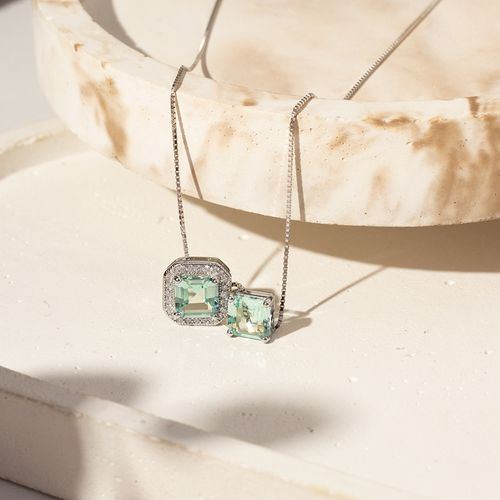 Colar Quadrados com Zircônia Premium Turmalina Paraiba e Zircônias Brancas 45cm - Prata 925
