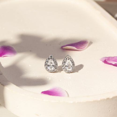 Brinco Gotinha de Topázio Incolor Natural com Zircônias Brancas - Prata 925