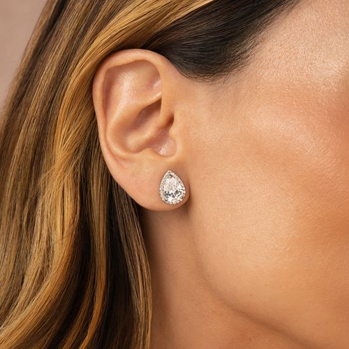 Brinco Gota 6x9 de Topázio Incolor Natural com Zircônias Brancas - Prata 925