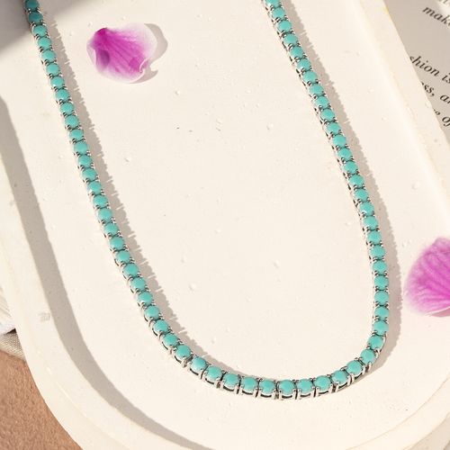Colar Riviera Inteira Pedras de Nano Turquesa 42cm - Prata 925