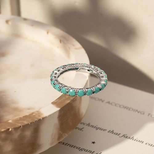 Anel Aliança Inteira Pedras de Nano Turquesa - Prata 925