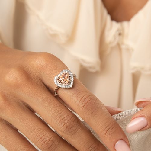 Anel Coração com Zircônias Premium Morganita e Zircônias Brancas - Prata 925