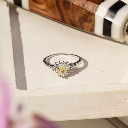 Anel Coração Zircônia Premium Fancy Yellow e Zircônias Brancas - Prata 925