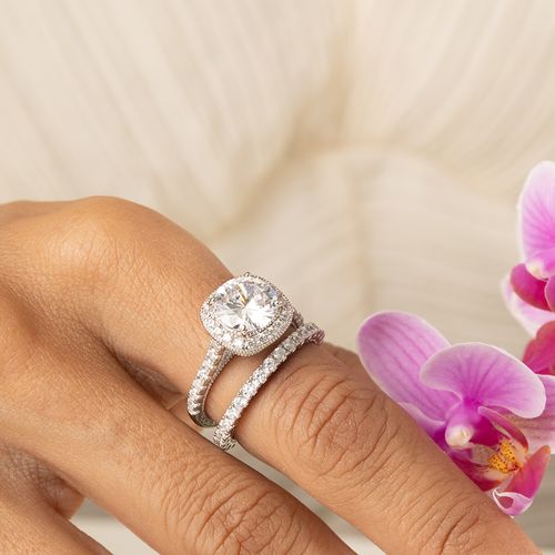 Anel Quadrado Solitário e Aparador com Zircônias Brancas - Prata 925